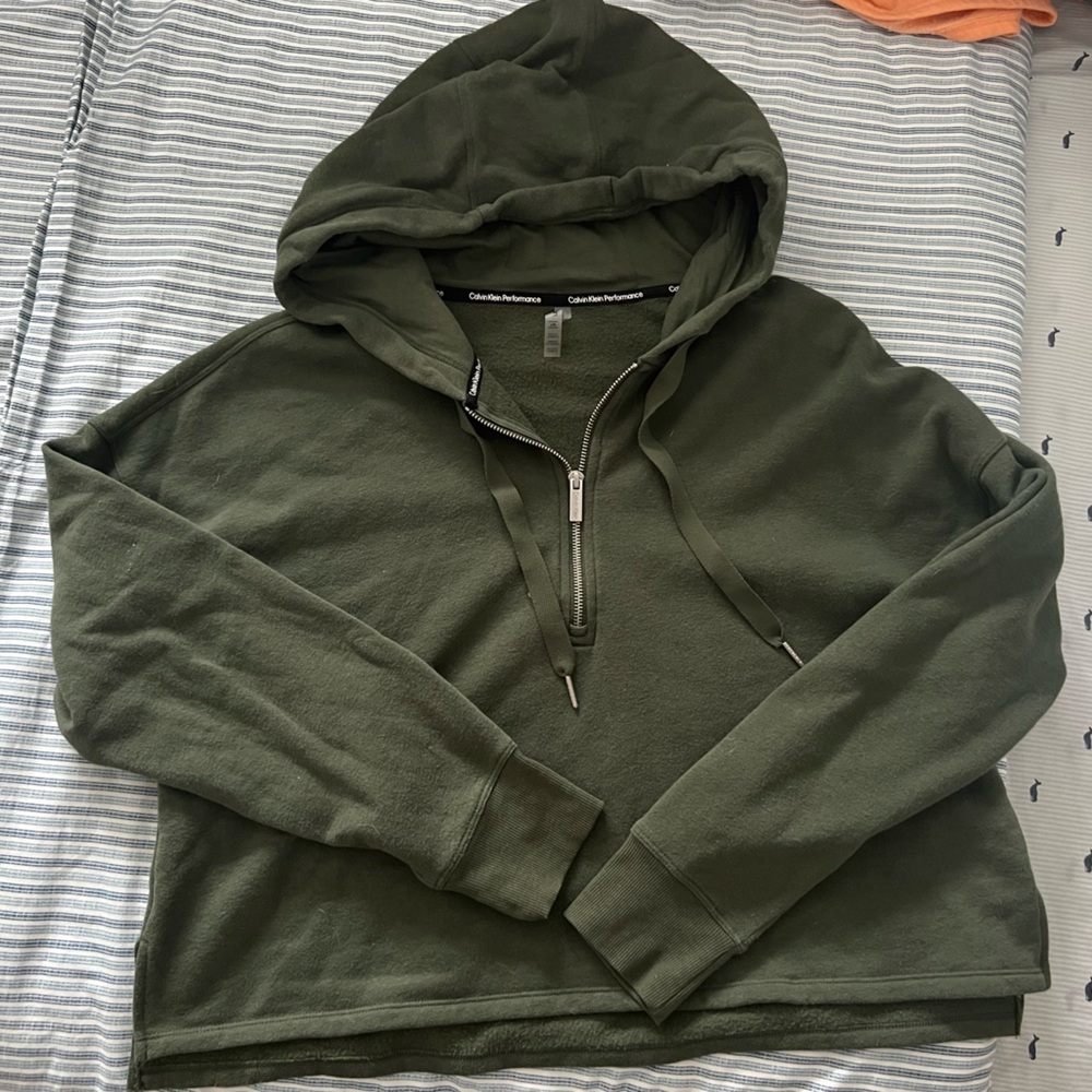 Women’s Calvin Klein  Green Hoodie with Zipper Detail